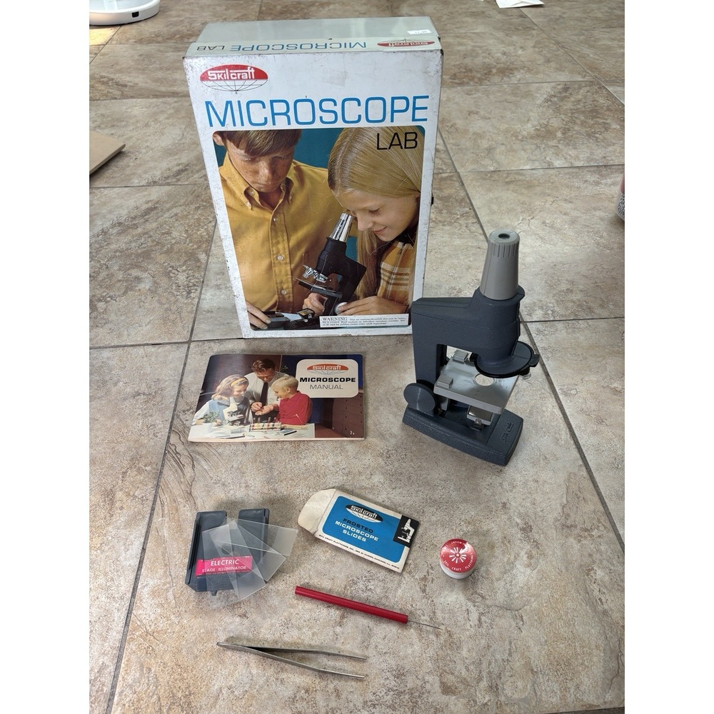 1960s SkilCraft 450 Microscope Lab Set w/ Metal Case & Accessories Vintage Gift
